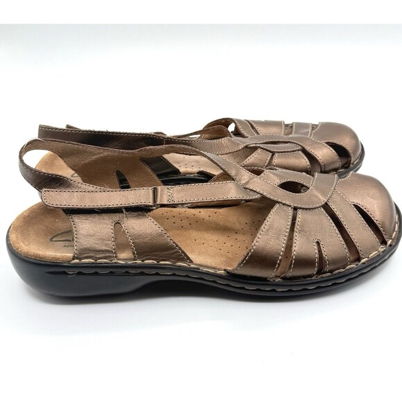 CLARK'S LEATHER Metallic Bronze HUARACHE SLING BACK SANDALS SZ 10 M Bendables - Picture 4 of 6